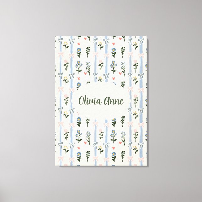 Toile Coquette Botanical Pink Bow Custom Name Nursery (Recto)