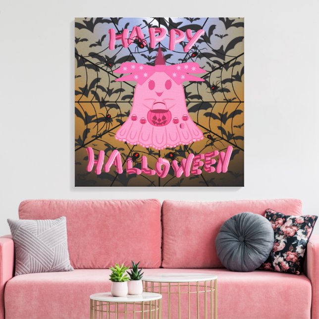 Toile Coquette Rose Fantôme Joyeux Halloween Art Numériq (Insitu(Salon))