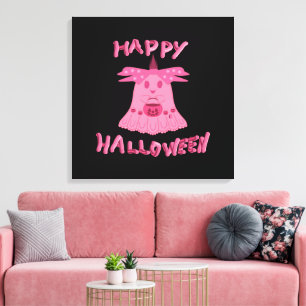 Toile Coquette Rose Fantôme Joyeux Halloween Art Numériq