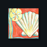Toile Coquillages Rustiques Orange<br><div class="desc">Posez-vous sur le sable chaud et trouvez les trésors cachés ! Cette peinture de Nancy Slocum capture la belle vie aquatique qui se trouve à terre. Il capture une belle coquille orange, une étoile de mer orange et un dollar de sable bleu vif. Obtenez votre magnifique art océanique dès aujourd'hui...</div>