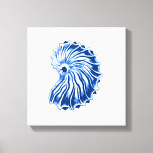 Toile Coquille en spirale, bleu indigo et blanc