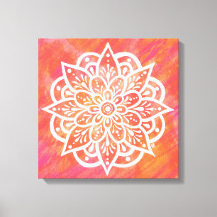 Toile Corail rose pâle blanc Mandala Aquarelle