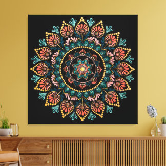 Toile Coral bleu Mandala, Géométrie Sacrée Boho Ethnique