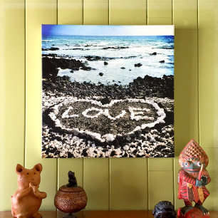 Toile Coral Love Heart Hawaii Black Sand Beach Photo