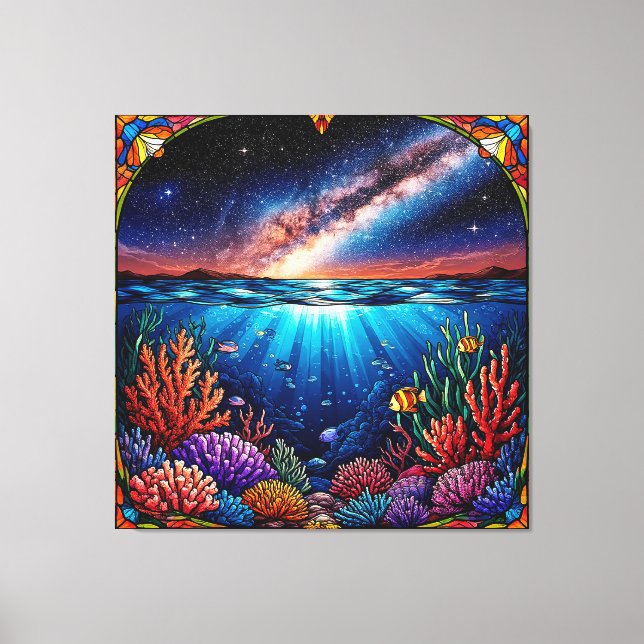 Toile Coraux sous-marins avec ciel étoilé au-dessus (Recto)