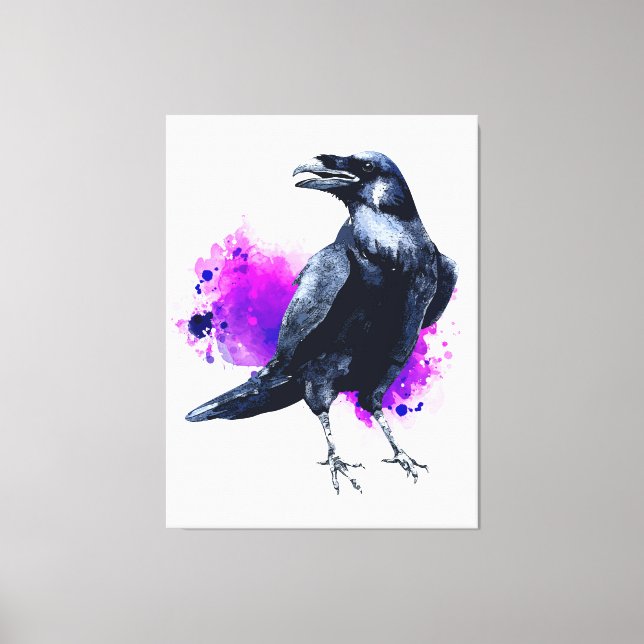 Toile Corbeau avec Arrière - plan d'aquarelle violet (Recto)
