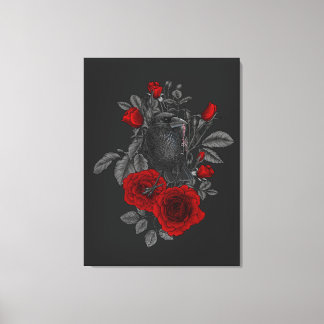 Toile Corbeau avec la clé et les roses