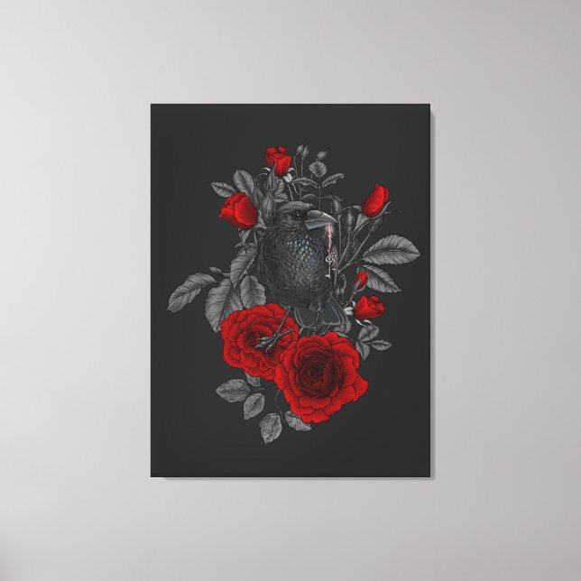 Toile Corbeau avec la clé et les roses (Recto)