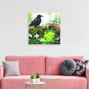 Toile Corbeau noir et ruisseau forestier luisant Peintur