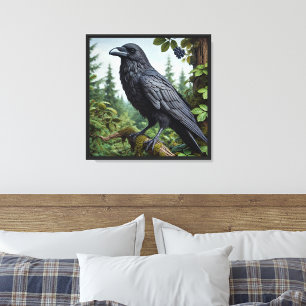 Toile Corbeau noir sur branche d'arbre