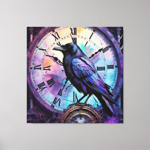 Toile Corbeau sur l'horloge aquarelle