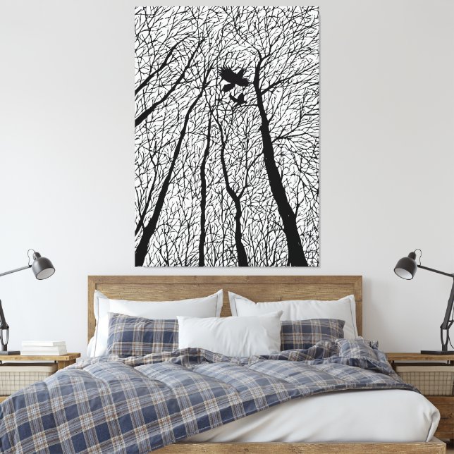 Toile Corbeaux en Silhouette dans les Arbres d'Hiver (Insitu(Chambre))