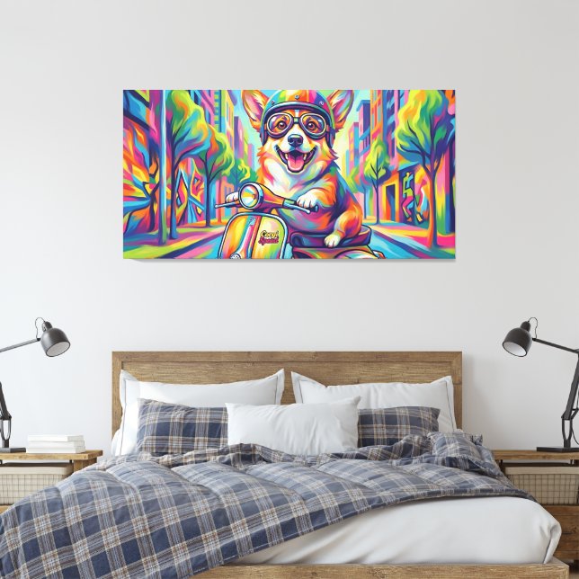 Toile Corgi chien sur scooter Pop Art (Insitu(Chambre))