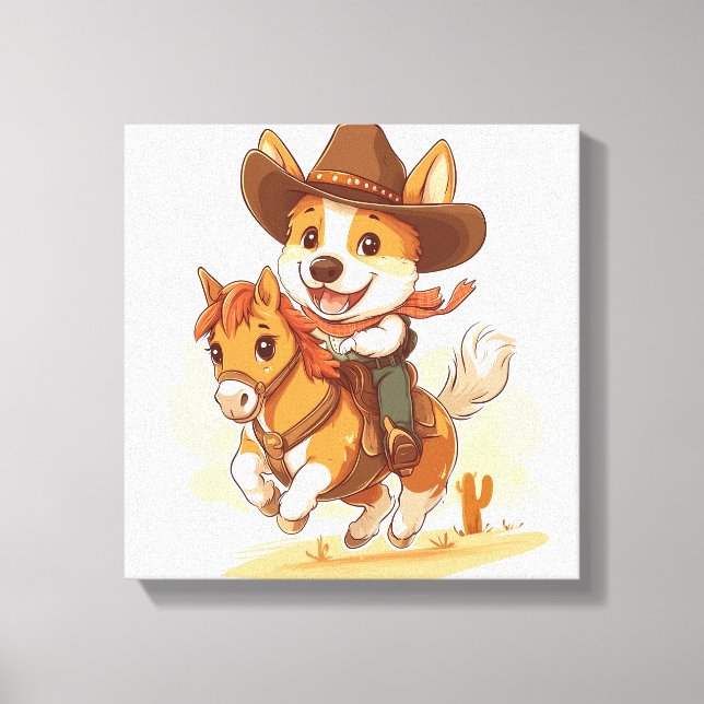 Toile Corgi Cowboy � Chien de Rodéo Occidental (Recto)