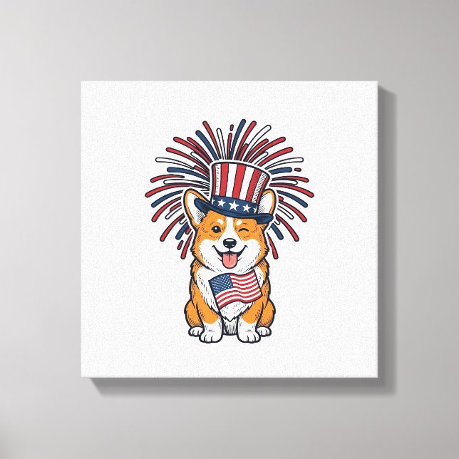 Toile Corgi patriote Feu d'artifice Chien Conception vec (Recto)