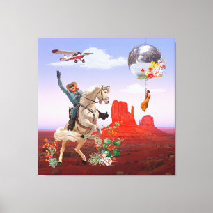 Toile Cosmic Cowboy Disco Canyon Horse Surreal Collage