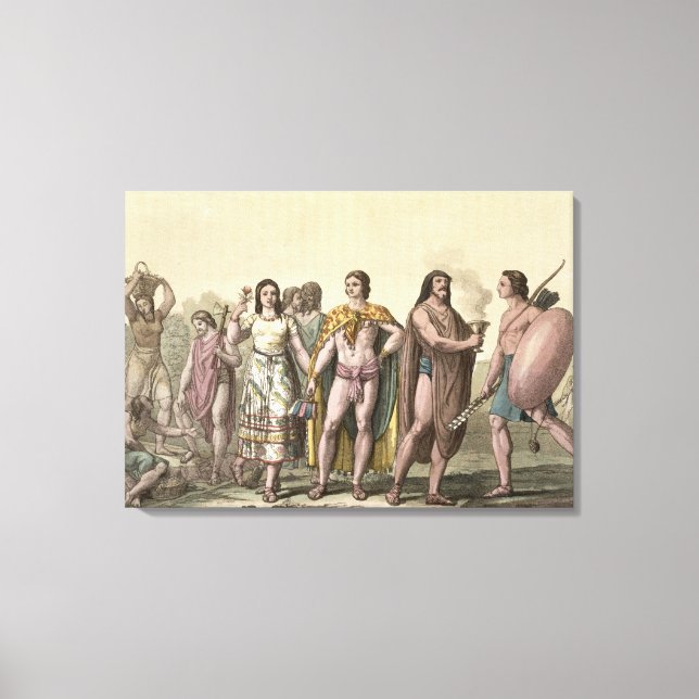 Toile Costumes des Mexicains (gravure en couleur) (Recto)