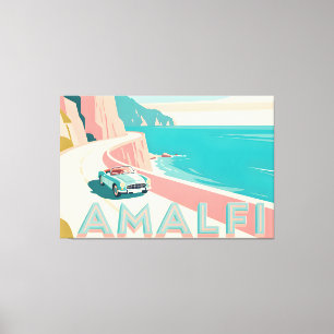Toile Côte d'Amalfi Retro Travel : Paysage Vecteur Plat