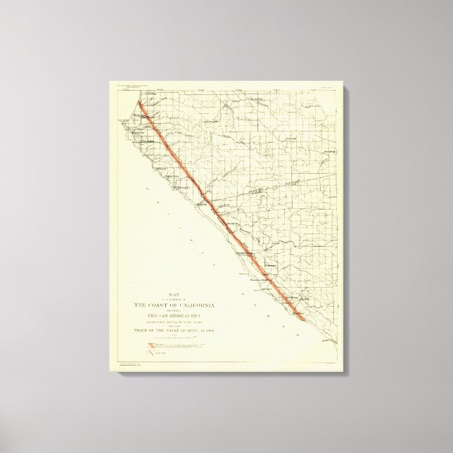 Toile Côte de Californie montrant San Andreas Rift (Recto)