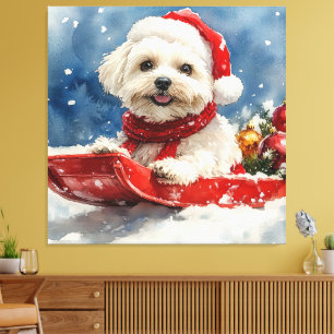 Toile Coton De Tulear en Luge Laissez-le neiger Noël