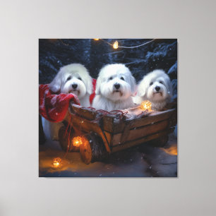 Toile Coton De Tulear Traîneau enneigé Décor de Noël 