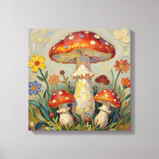 Toile  Cottage Core Mushrooms and Flowers (Recto)