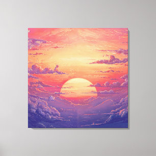 Toile Coucher de soleil à l'horizon - Style d'illustrati