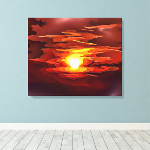 TOILE COUCHER DE SOLEIL ABSTRAIT INCENDIAIRE ROUGE ORANG