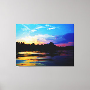 Toile Coucher de soleil arc-en-ciel sur le lac de montag
