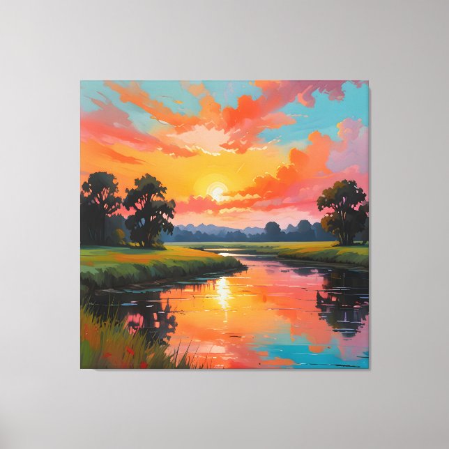 Toile Coucher de soleil au bord de la rivière (Recto)