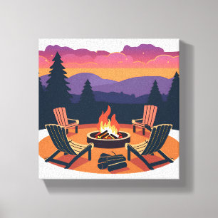 Toile Coucher de soleil au feu de camp Peinture de cam