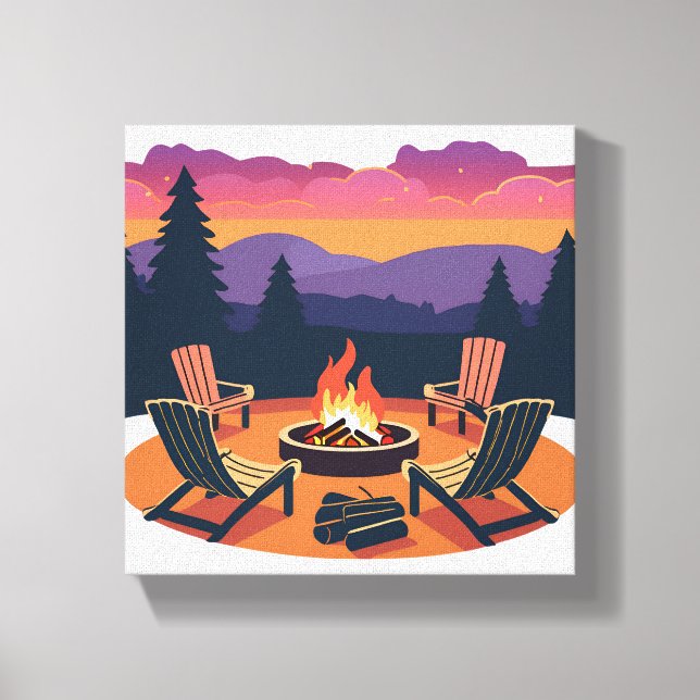 Toile Coucher de soleil au feu de camp | Peinture de cam (Recto)