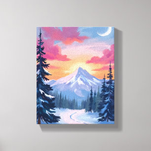 Toile Coucher de soleil au sommet enneigé Peinture de