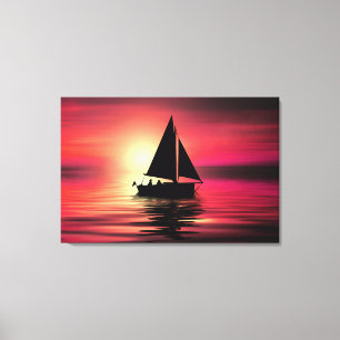 Toile Coucher de soleil, Bateau à voile dans la mer-3918