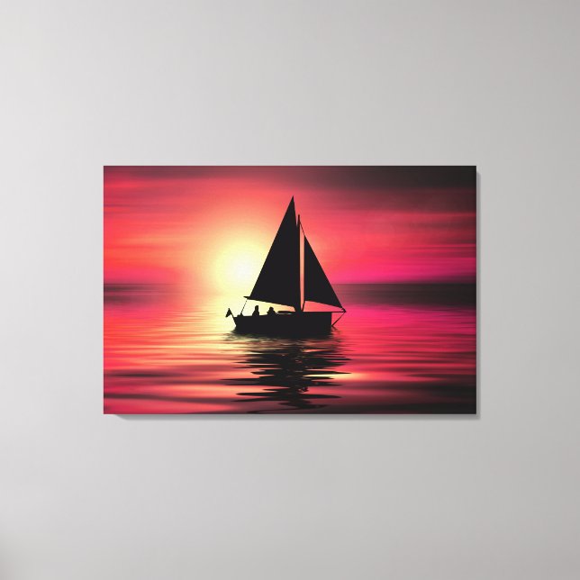 Toile Coucher de soleil, Bateau à voile dans la mer-3918 (Recto)
