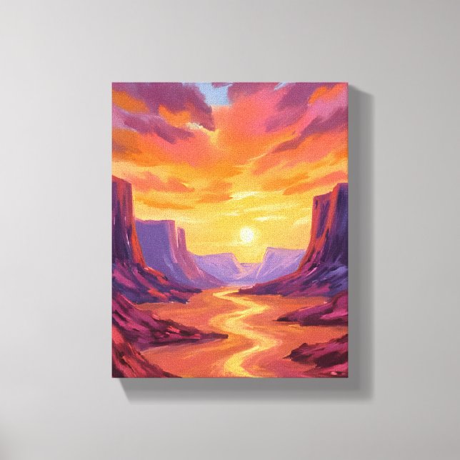 Toile Coucher de soleil dans le canyon du désert | Peint (Recto)