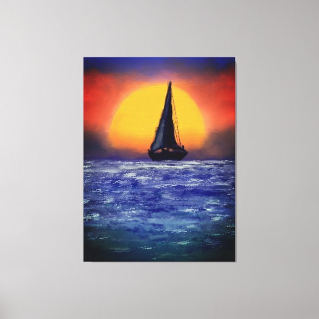 Toile Coucher de soleil de bateau à voile - Aquarelle Ar (Recto)