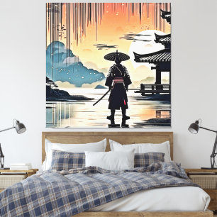 Toile Coucher de soleil de Samurai : Voyage réfléchi