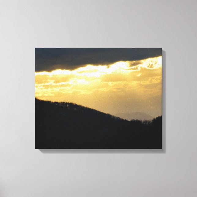Toile Coucher de soleil d'or sur la crête bleue (Recto)