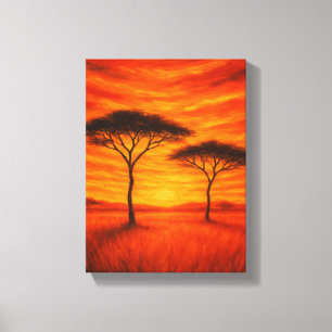 Toile Coucher de soleil doré sur les arbres africains