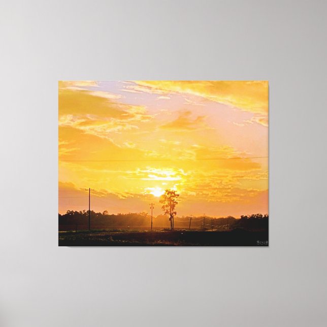 Toile Coucher de soleil doré sur paysage rural (Recto)
