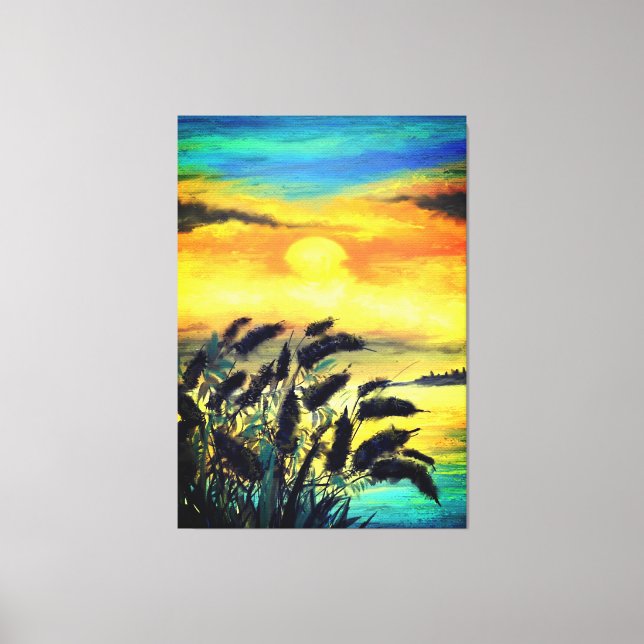 Toile Coucher de soleil du lac - Aquarelle (Recto)
