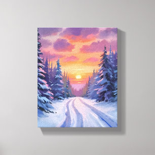 Toile Coucher de soleil enneigé Paysage de montagne hi