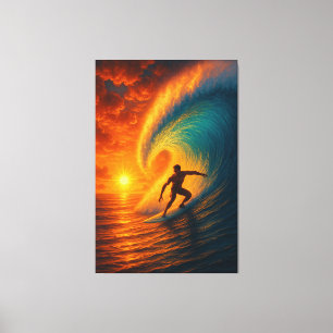 Toile Coucher de soleil épique sur une vague de surf – T