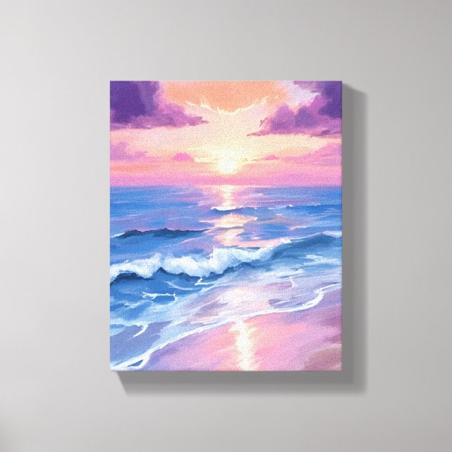 Toile Coucher de soleil lavande violet plage océan aquar (Recto)