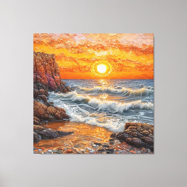 Toile Coucher de soleil magnifique sur l'océan avec des  (Recto)