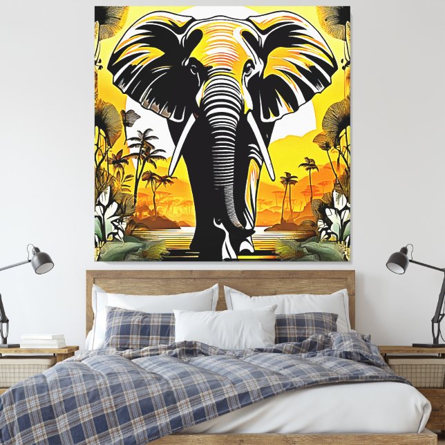 Toile Coucher de soleil majestueux d'éléphant (Insitu(Chambre))