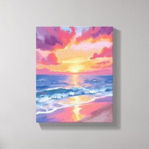 Toile Coucher de soleil océanique Aquarelle Vagues Peint