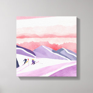 Toile Coucher de soleil pastel aquarelle sur montagne de