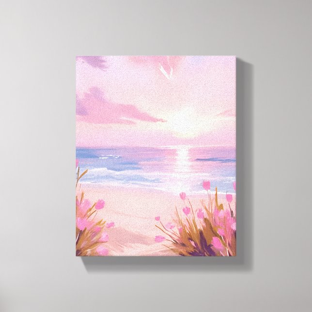 Toile Coucher de soleil pastel sur la plage rose blush a (Recto)